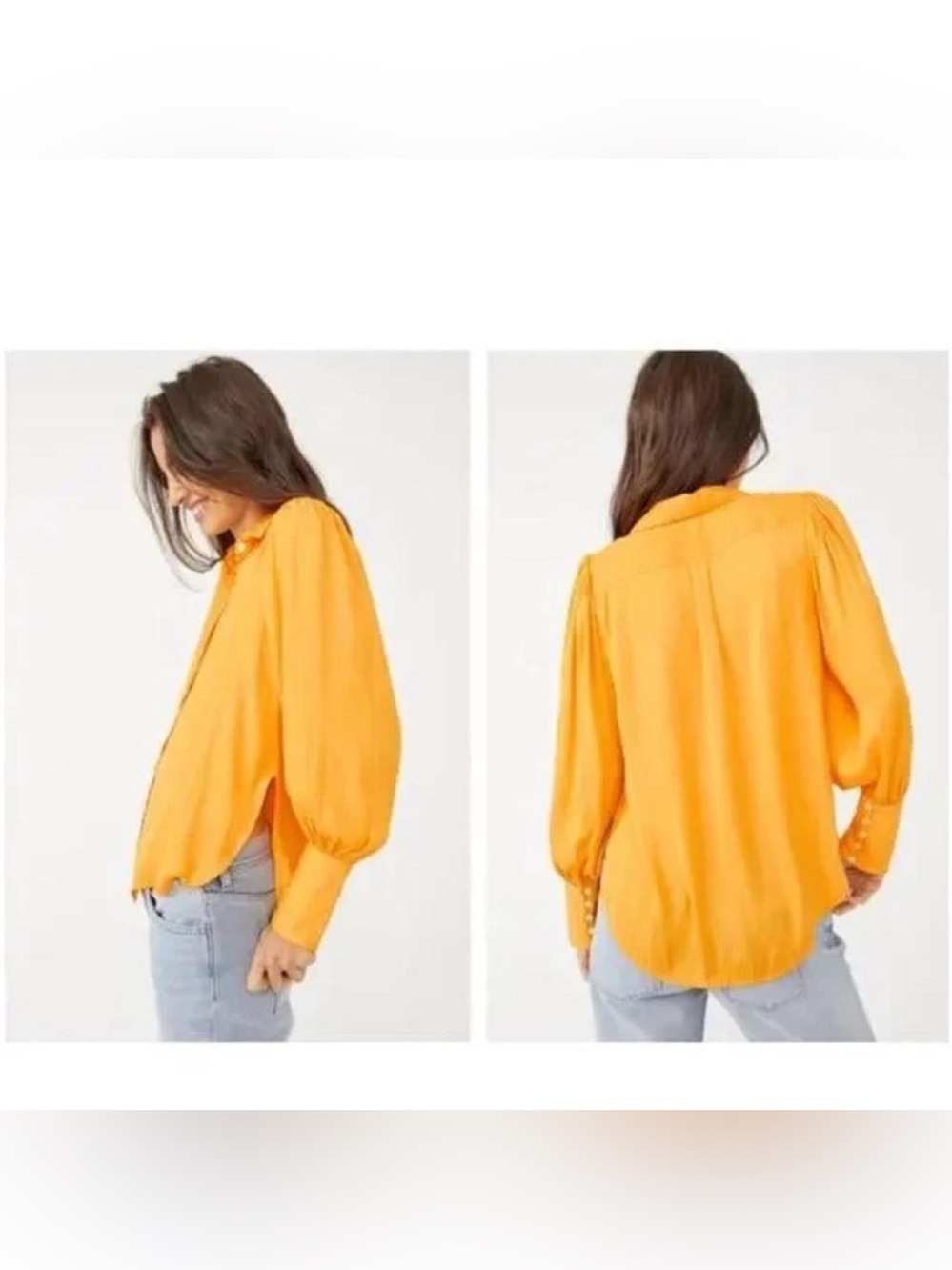 Free People Penelope Button Down Long Sleeve Blouse vibrant marigold yellow